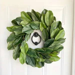 16-Inch Evergreen Flower Wreath, Magnolia Leaf Design, Perfect for Farmhouse Front Door Decor, Ideal for All Seasons