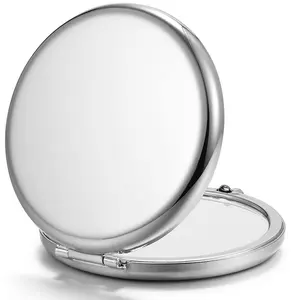 Compact Mirror for Purse, Double-Sided 1X/2X Magnifying Metal Pocket Makeup Mirrors(Round, Silver),Double-Sided Mini Folding Mirror for Daily,Travel Essential