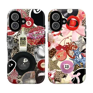 Avant-garde Alternative Aesthetic Party Collage No. 8 Ball Phone Case – Y2K Retro Disco Ball Leopard Print Collage Phone Case – Compatible with iPhone 17/16/15/14/13/12/11 Pro Max/Plus and Samsung Galaxy S23FE/22/23/24/25