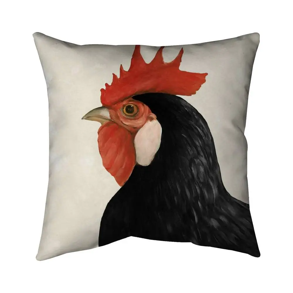 Begin Home Decor 5541-1616-AN264-1 16x16 in 1-Piece Polyester Decorative Cushion, Black Hen Animal Character Standard Pillow, for Bedroom & Farm Animal Furnishings, Bedroom Decor