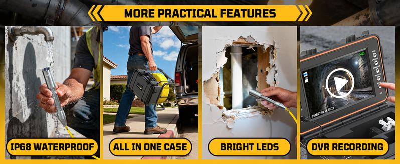 Self-Leveling Sewer Camera with Meter Marking, 9'' IPS Screen, HD 1080P Resolution, 5100mAh Battery, 100ft 5mm Cable Sewer Drain Video Inspection Camera with DVR Recorder and 32GB SD Card Self-Leveling Sewer Camera with Meter Marking, 9'' IPS Screen, HD 1080P Resolution, 5100mAh Battery, 100ft 5mm Cable Sewer Drain Video Inspection Camera with DVR Recorder and 32GB SD Card