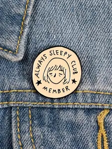 Cute Enamel Pin Always Sleepy Club Member - Zinc Alloy Round Design with Star Accents, Perfect for Clothing Lovers & Cozy Nights, Casual Accessory | Charming Badge | Quality Craftsmanship