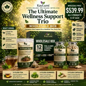 V-Flush Ultimate Wellness Support Trio – Wholesale Box with 12 Tea Bags, 12 Gummies, 12 Capsules for Digestive Health & Energy - Supplement, Fitness