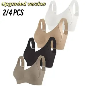 F 2/4PCS EssElegance Women's Solid Wireless Bra, Comfortable Breathable Push Up Bra, Softness Lightweight Lingerie for All Seasons