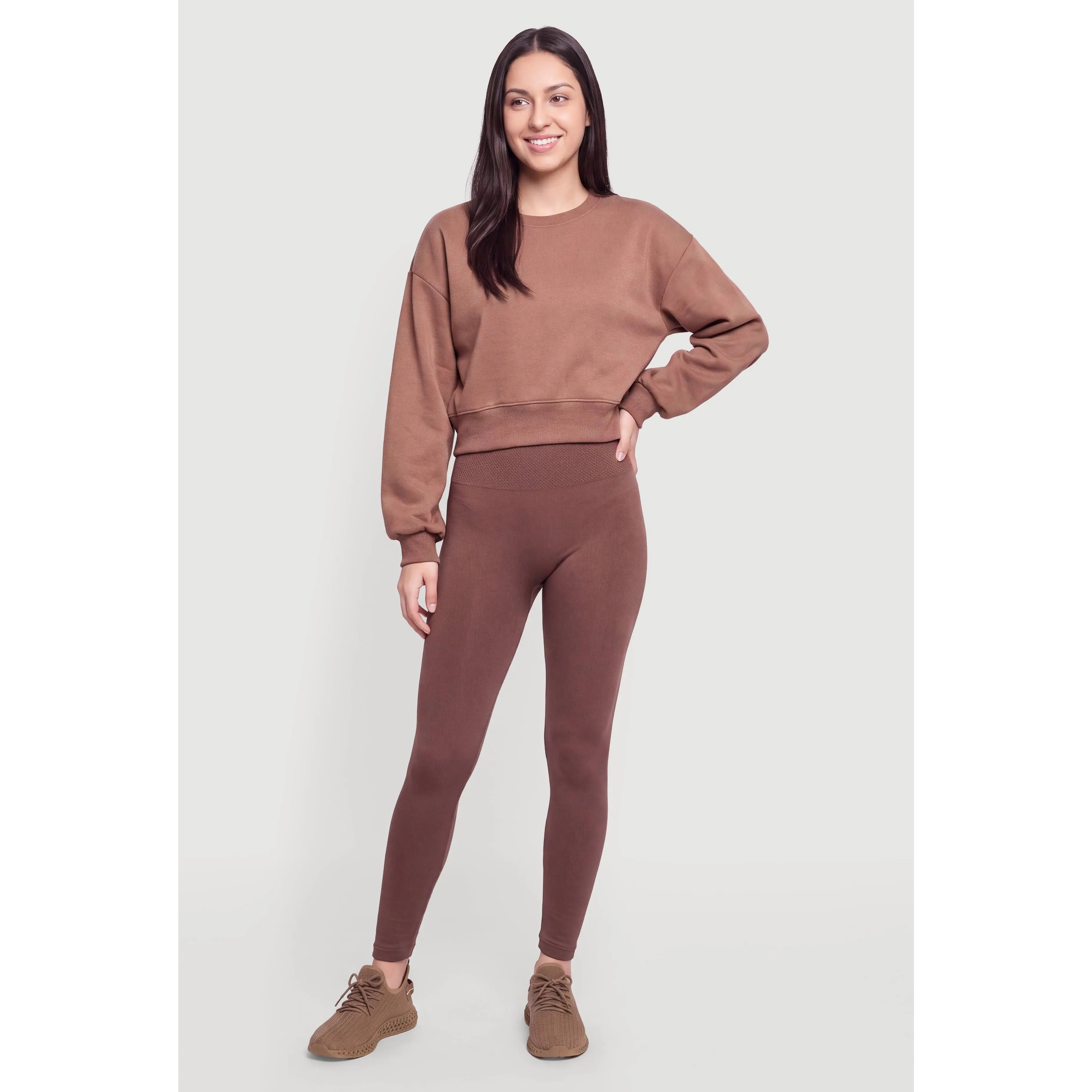 Waffle Knit Waistband Fleece Leggings