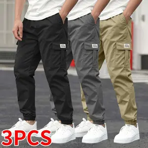 Pack of 3! Men’s casual work pants, commuter work pants, made from non-stretch fabric, tapered legs with multiple pockets, regular fit, machine washable, suitable for various work environments.