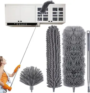 4 Pcs Cobweb Duster with 100 Inch Extendable Pole, Microfiber Ceiling Fan Duster Kit with 3 Replaceable Heads for High Ceiling, Wall and Corner Cleaning