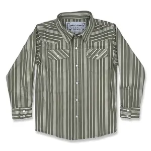 Vintage Green Stripe Long Sleeve Pearl Snap (Toddler-Adult)