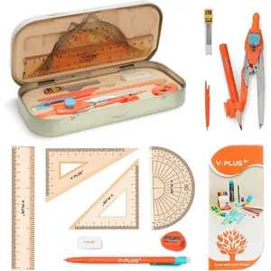Geometry Set for Students, Math Protractor, Compass, Rulers, Mechanical Pencil. Box of Protractors Kit for Class Supplies and School Kids-12 Pcs