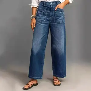 Straight Jeans for Women Stretchy Wide Leg Pants Loose Fit Trousers