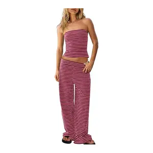 FiveSeason HomeWomen's Striped Two-Piece Set - Sailor Style Summer Outfit with Cami & Pants for Beach & Y2K Fashion