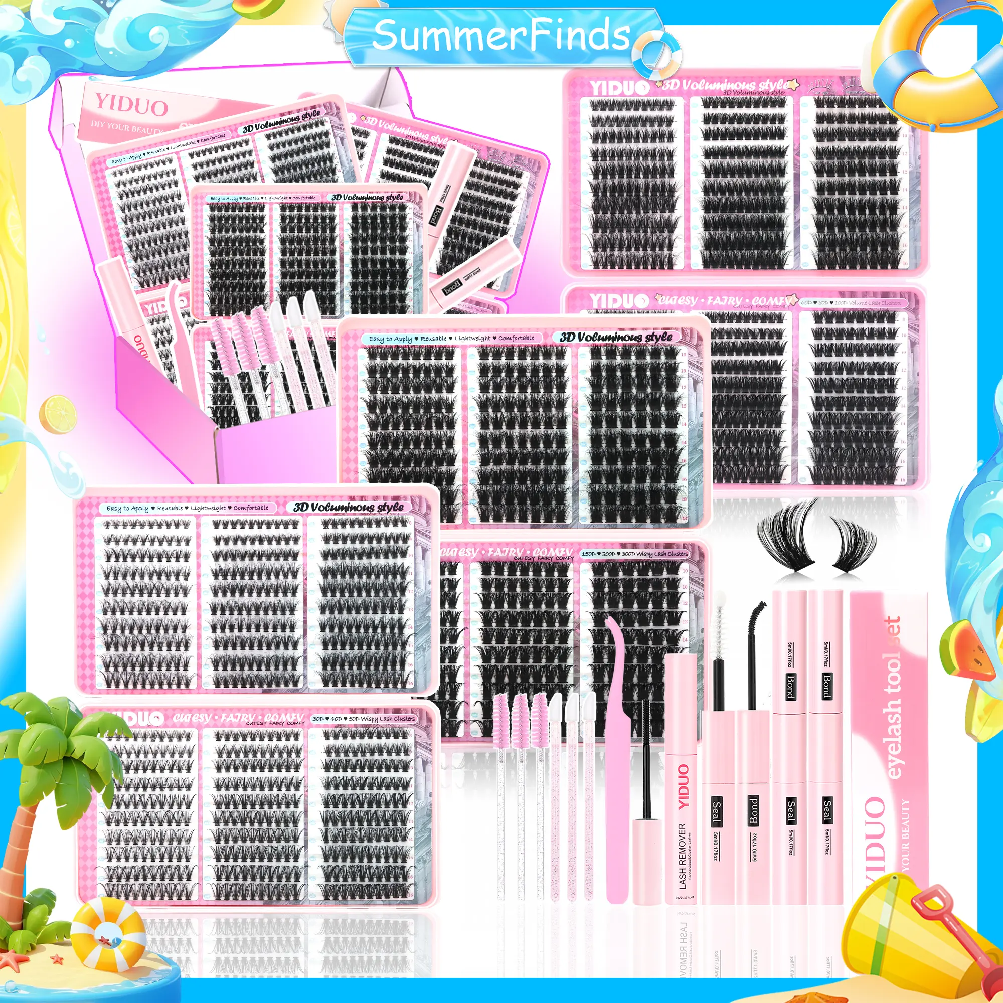 YIDUO Individual Lash Clusters Kit – Fluffy Mixed Eyelash Extensions with Lash Book, Versatile Volume Choices, Great Value Set, Comes with Bond & Seal, Ideal for Home Use and Salon Stylists
