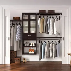 Solid Wood Closet Organizer with 2 Drawers and Doors Modern
