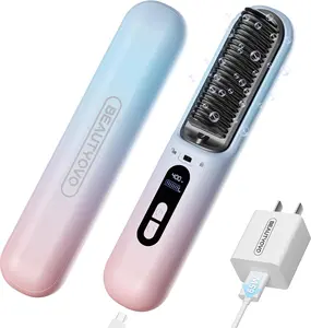 Cordless Hair Straightener Brush - Dual Mode Portable Hair Straightening Brush for Travel, 30-Min Fast Charging & 6 Temp Settings, 300 Million Negative Ions Reduces Damage
