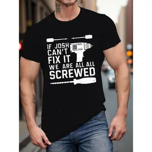 Men' Plus Size Josh Fix Signature T-Shirt - 100% Crew Neck Short Sleeve Casual Shirt with Josh Fix Graphic Print, Slight Stretch Knit Fabric, Regular Fit for Year-Round Daily Wear - Machine Washable & Dry Cleanable (Casual &