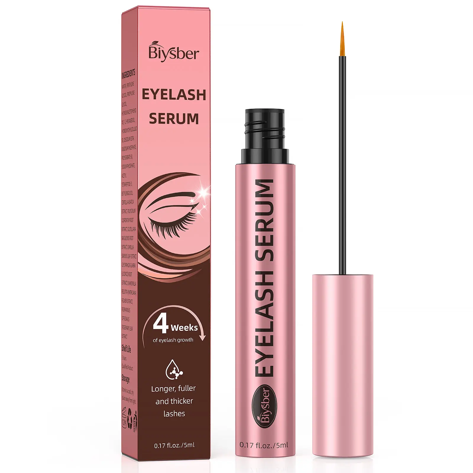 Biysber Lash Enhancing Serum 5ML Liquid - Plant Extracts for Longer, Thicker Lashes, Gentle & Non-Irritating Eyelash Growth Serum