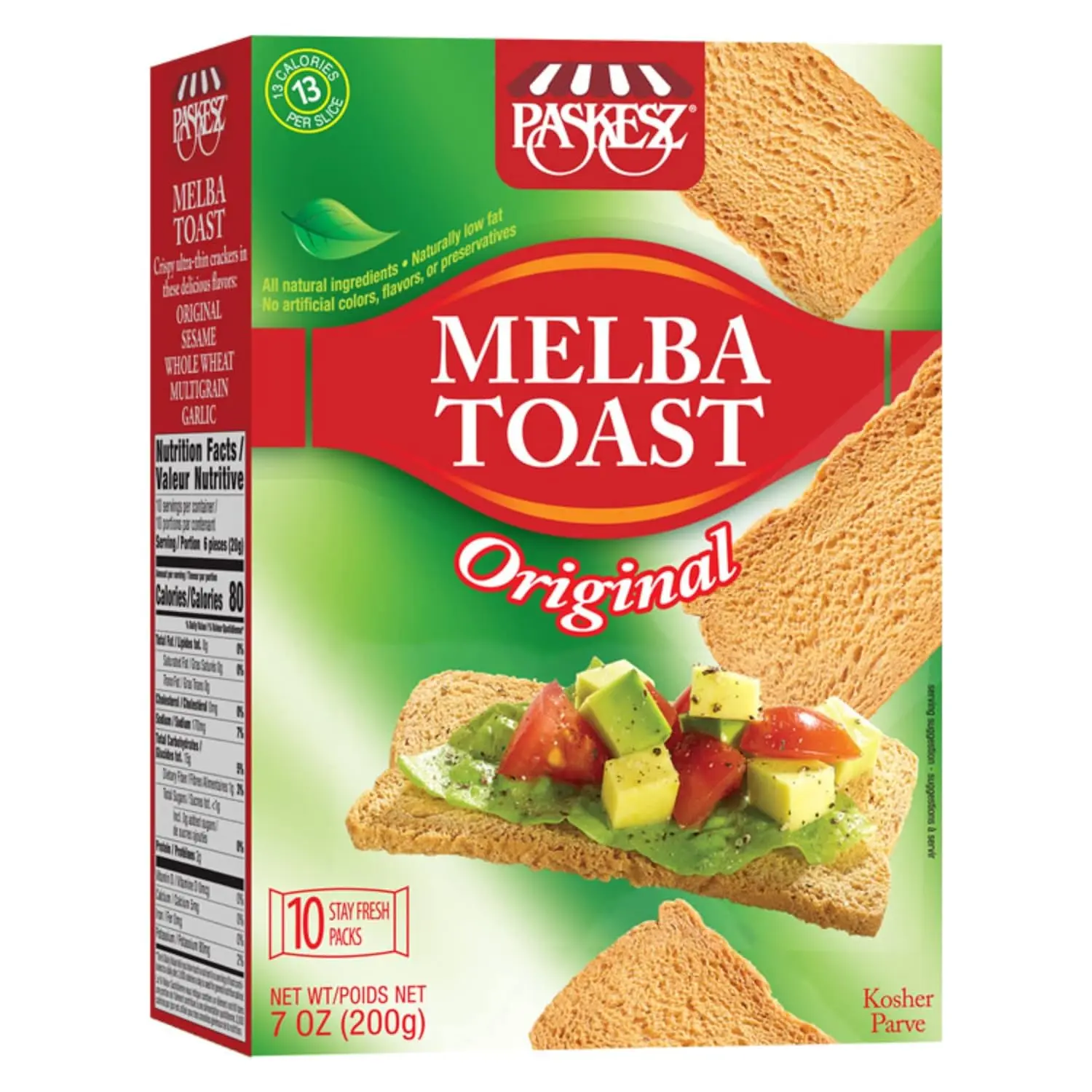 Melba Toast Crackers, Original Flavor, Thin and Crispy, Made with Natural Ingredients, 7 oz Pack crackers