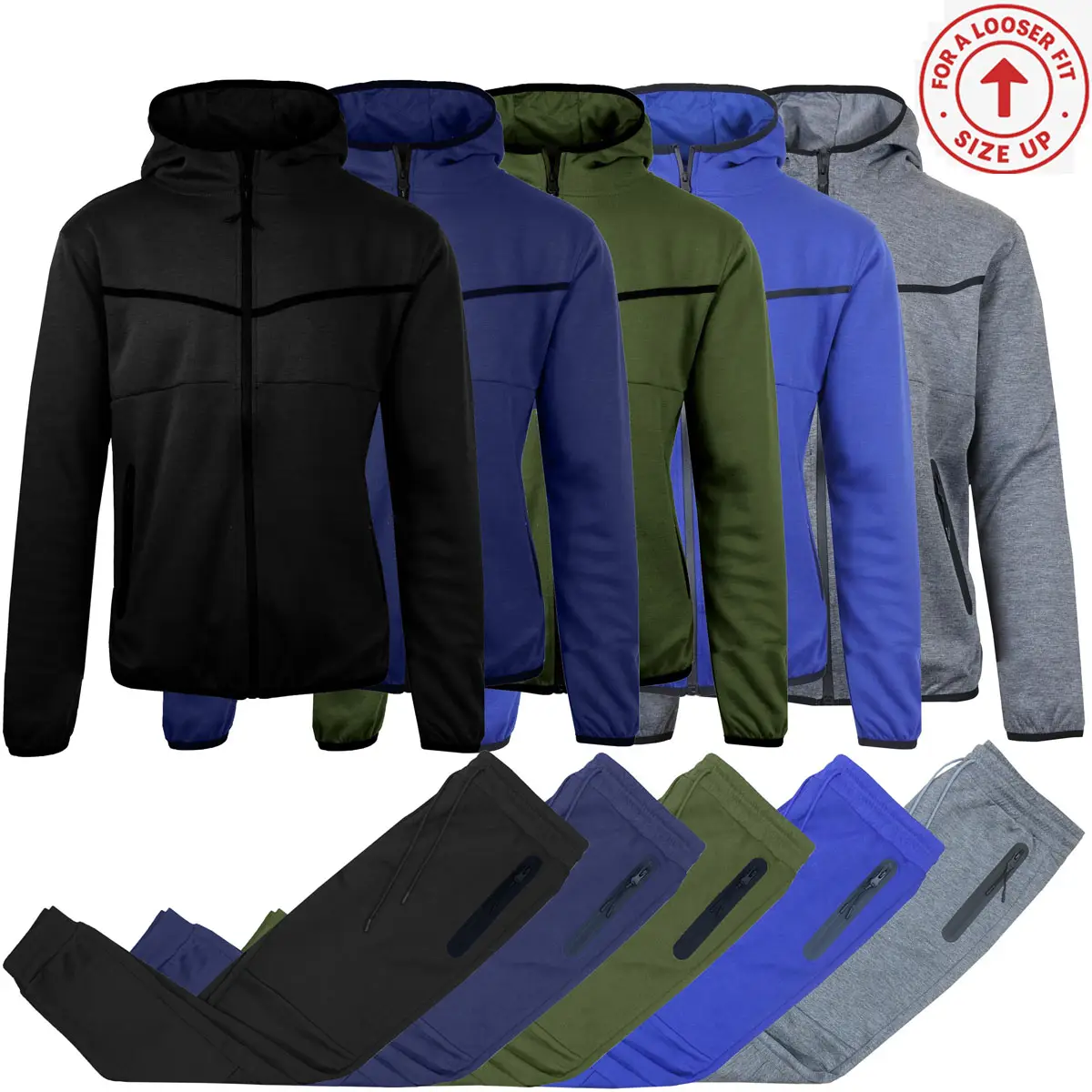 Men’s 4-Piece Fleece Zip Hoodie & Jogger Sets- 2 Full Sets