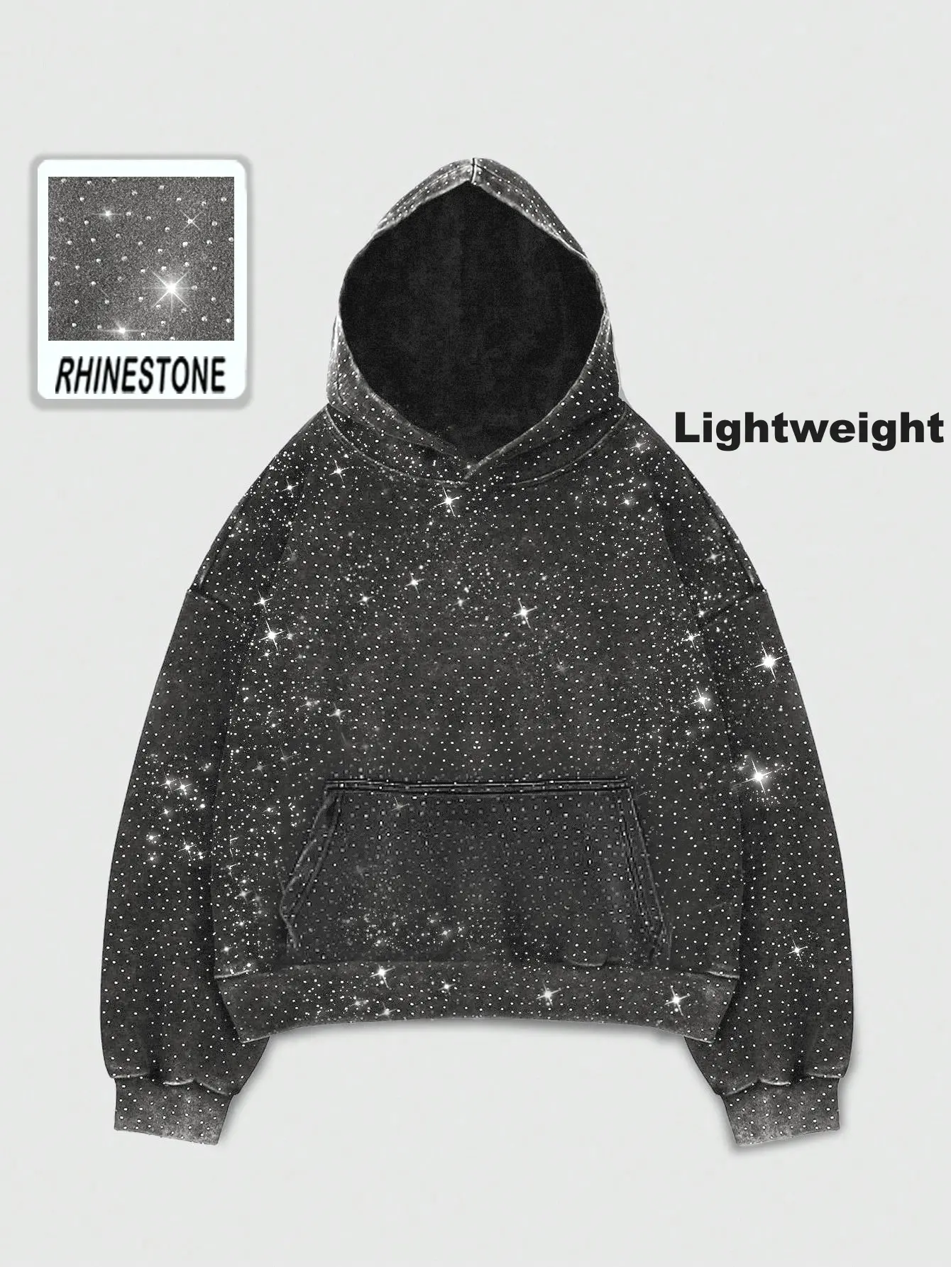 【With Pocket】Rhinestone Glitter Unisex Spring Oversized Hoodies Sparkly Long Sleeve Shirts Party Hooded Sweatshirts Tops
