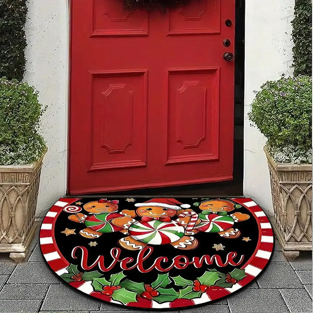 Christmas Gingebread Man Pattern Door Mat, 1 Count Non-slip Washable Floor Mat, Decorative Carpet for Home Living Room Bedroom Kitchen, Home Decor