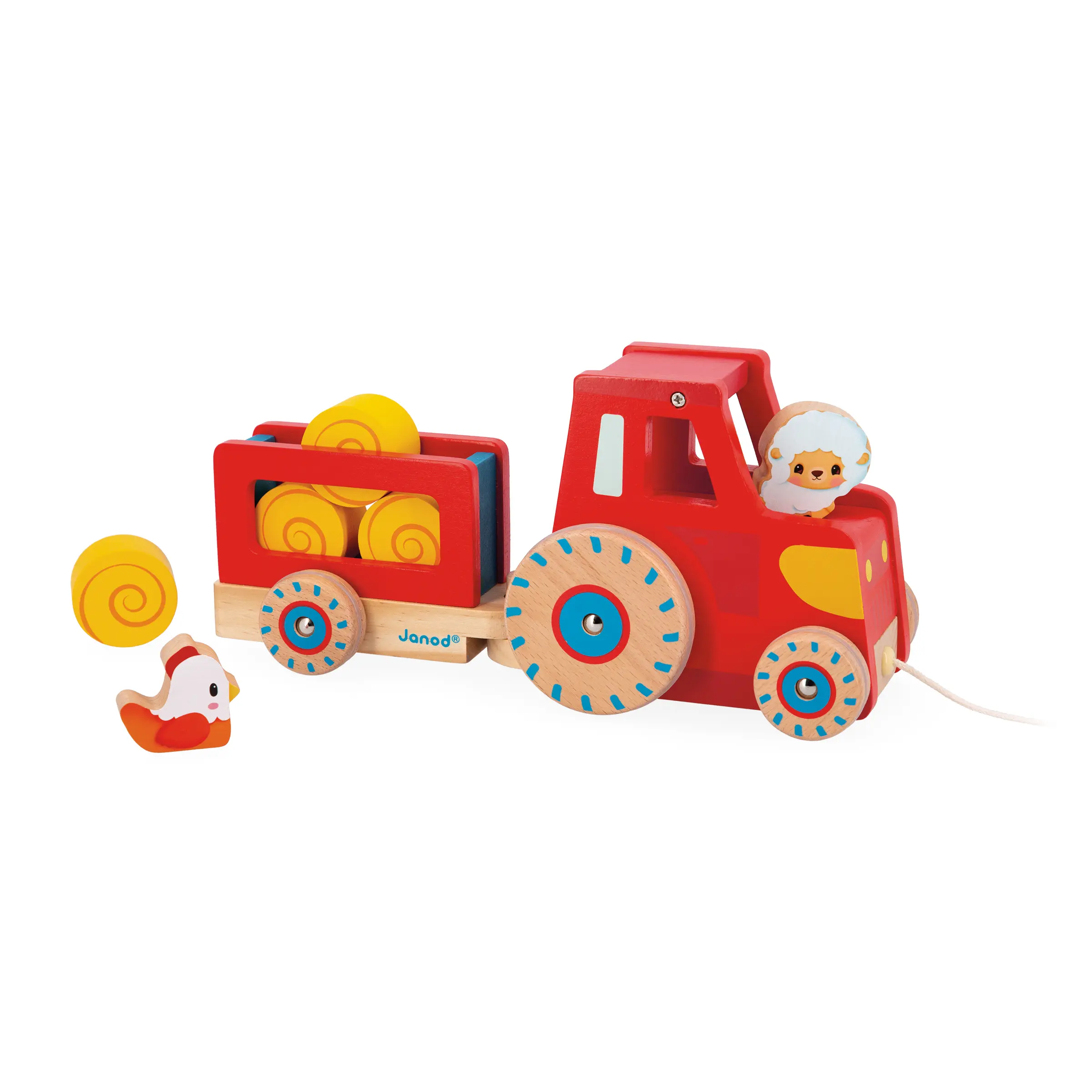 Janod FARM - PULL ALONG TRACTOR - early-learning toy for kids 12 months and up