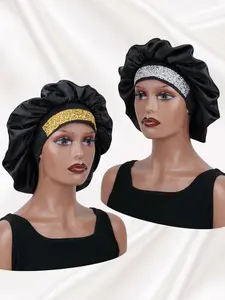 Men Women Soft Comfortable Sleep Cap with Sparkling Rhinestone Headband, Elegant Ladies Sleeping Hat, Adjustable Size, Stylish and Comfortable