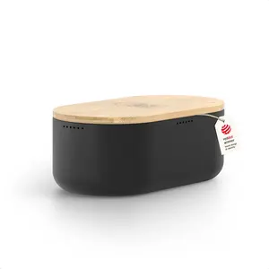 Bread Box I Metal Box for long lasting freshness I Bread Bin with  lid usable as  board I 13.8x7.7x5.3 In (Carbon Black)