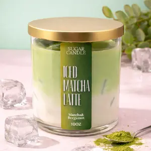 Sugar Candle Matcha Latte Soy Candle with Gel Wax Ice Handmade Dessert-Inspired Candle 10 oz Clean-Burning Vegan Decor Gift