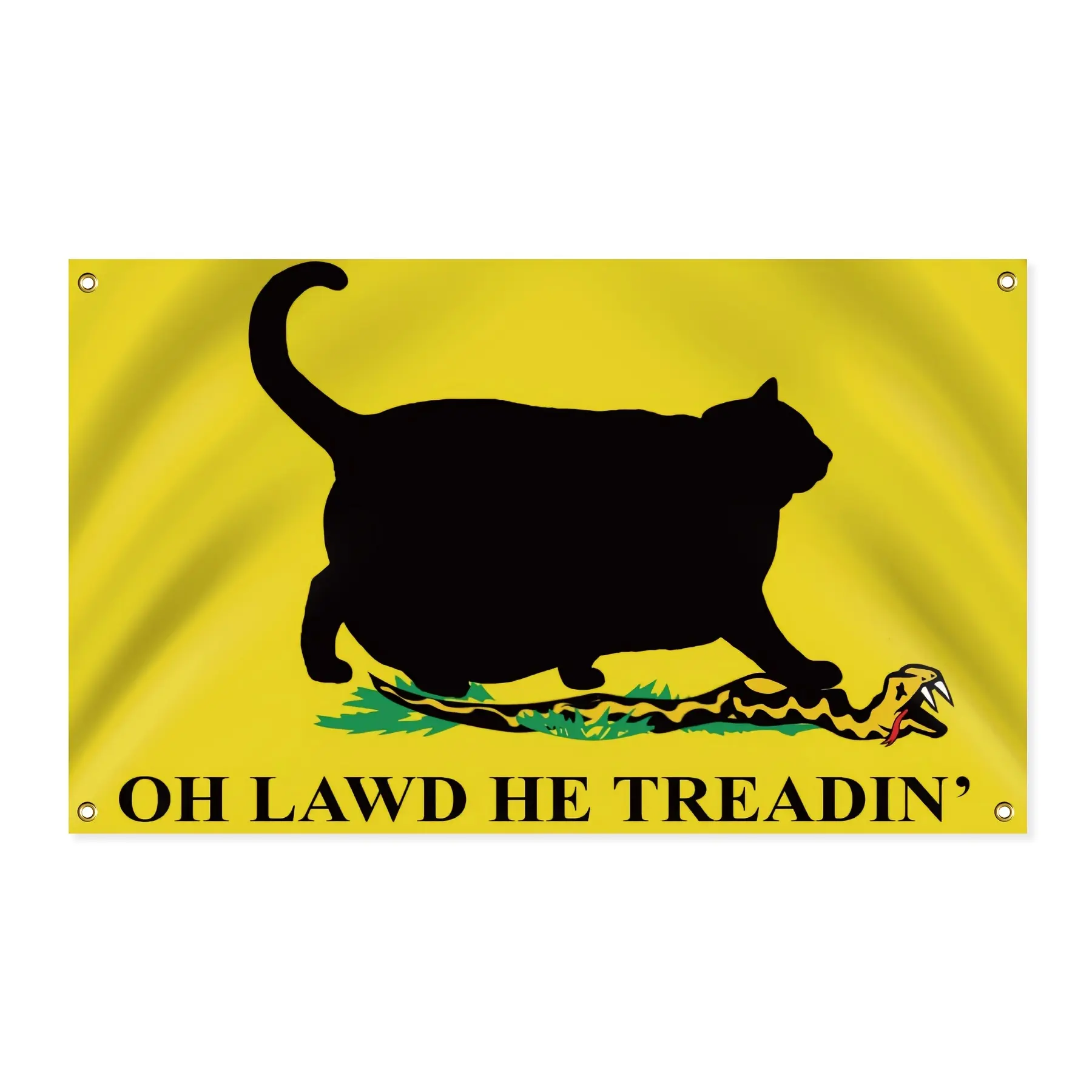 Oh My Goodness He Is Stepping on It Humorous Banner Featuring Chubby Cat 3x5 Feet Vibrant Weathered Polyester Double Stitched