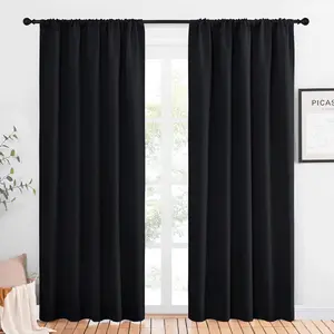 NICETOWN Living Room Blackout Shades - All Season Rod Pocket Thermal Insulated Solid Blackout Curtains/Drapes for Living Room (Set of 2, 42 inches by 84 Inch, Black)