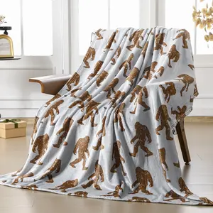 1pc Bigfoot-themed gift: Bigfoot blanket, unisex, fun birthday present, unique Bigfoot-themed vintage flannel blanket, bed/sofa throw (grey, brown).