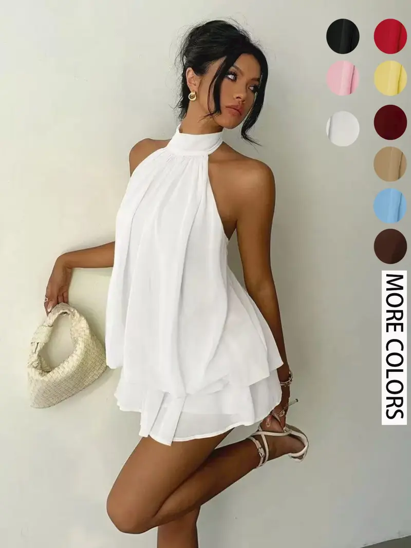 slim fit dress slacks Tie Backless Solid Halter Dress – isabellapparel main image 0