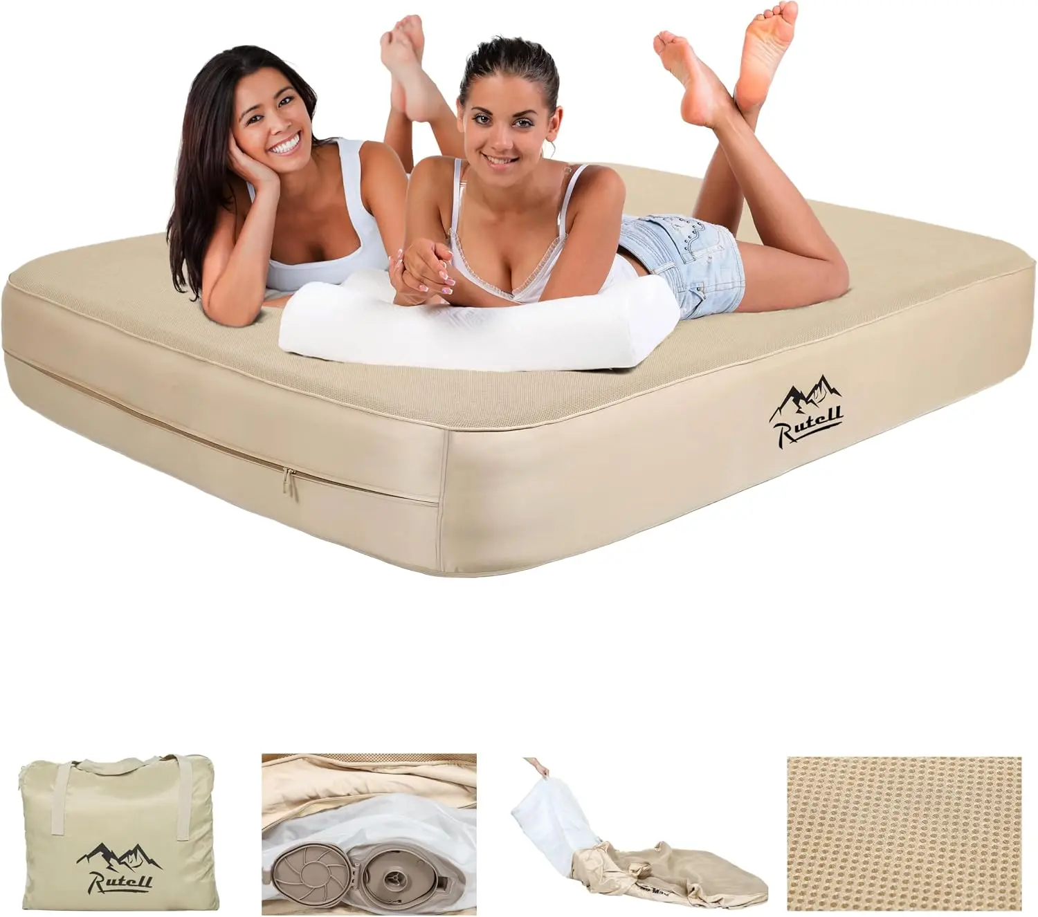 RGA Air Mattress, Blowup Mattress with Built in Pump, 13.78" Height Double Sleeping Pad Camping, Fast & Easy Inflation/Deflation Inflables Air Bed Guest Bed Ideal for Travel, Outdoor, Home