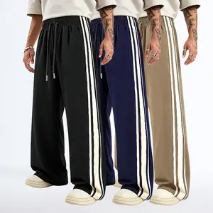 Men’s 3-pack loose wide-leg athletic pants, soft stretchy fabric, drawstring design, wide-leg fit—ideal for street style, casual wear, home, and everyday activities.