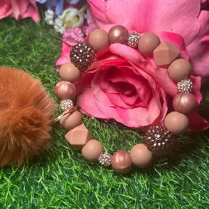 Peanut butter wristlet keychain color, scheme peanut butter and bling beads handmade with wire