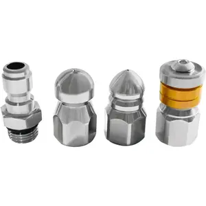 Washer Sewer Jetter Nozzles Kits 5000PSI Stainless Steel 3 count Drain Cleaning Nozzle Tips Pointed Button Nose Rotating Jetting Sewer Nozzle with 1/4" NPT Male Quick Connector