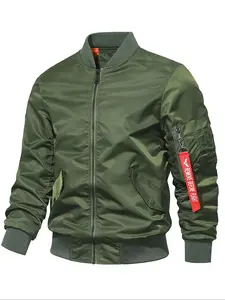 Men's Regular Fit Solid Zip Up Bomber Jacket, Casual Baseball Collar Long Sleeve Outerwear for All Seasons, Fashion Clothes for Daily Wear, Clothing, everyday wear, wardrobe staple, layering piece, essential piece