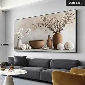 2D Home Daily Warm Vase Flower Arrangement Oil Painting, Flat Decorative Painting, 1 Piece Horizontal Modern Abstract Retro Oil Painting Wooden Frame Canvas Poster - Vase Flower Arrangement Pattern, Suitable for Living Room, Bedroom, Dining Room - Horizon