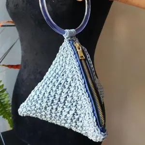 Elegant Crochet Pyramid Clutch Pouch with Zipper
