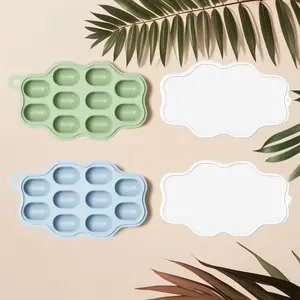 2 Pack Silicone Baby Food Freezer Trays with Lids, Baby Food Storage Containers, Breastmilk Popsicle Molds, Small Ice Cube Trays for Homemade Baby Food (Blue/Green)