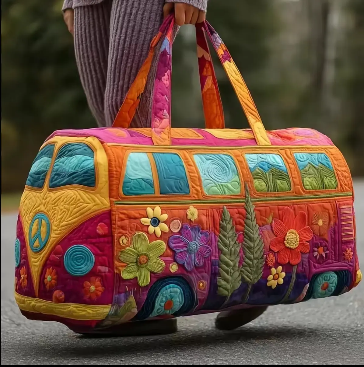 Unisex Boho Quilted Weekender Travel Bag, Lightweight & Comfortable, Hippie Design