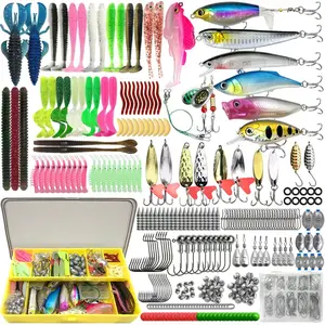 Complete Fishing Bait Set, Includes Realistic Soft Lures, Curved Hooks, Rotating Baits, Treble Hooks, Plastic Worms, Lead Hooks, Fishhooks