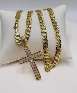 CROSS fashion style   with chain Cuban  gold plated 24 inches.