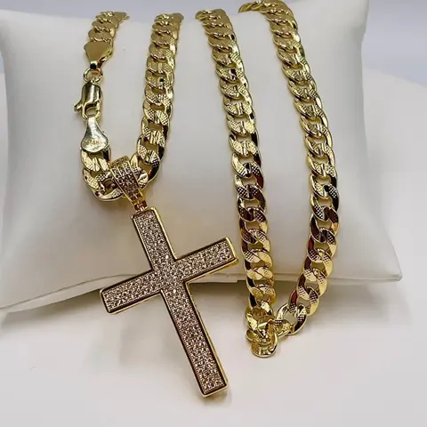 CROSS fashion style   with chain Cuban  gold plated 24 inches.