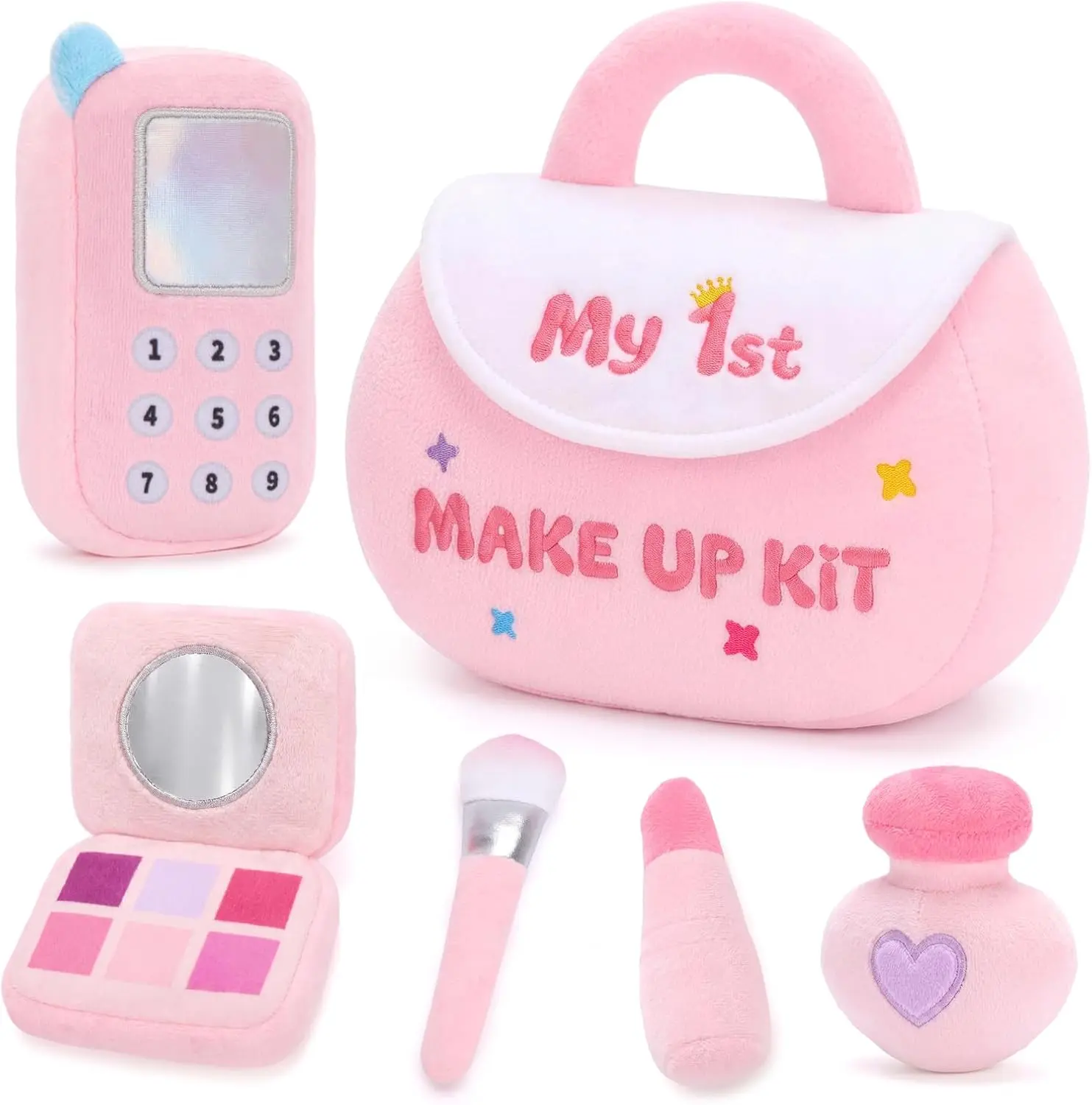 Halloween Fall Gift Pretend Play Purse Set for Baby Girls & Toddlers 1-3, First Makeup Toy Set with Plush Phone, Brush & Accessories, Birthday Gift for Little Girls