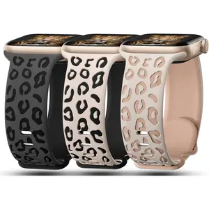 3 Pack Leopard Engraved Bands Compatible with Apple Watch Band 41mm 40mm 38mm 42mm 44mm 45mm 46mm 49mm Women, Soft Silicone Cheetah Embossed Sport Strap for iWatch Series 10 9 8 7 6 5 4 3 2 1 Ultra