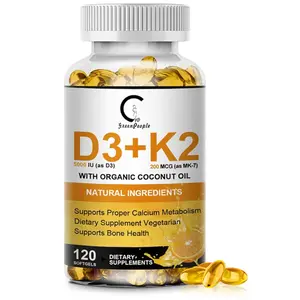 Vitamin D3 K2 Supplement with 5000 IU Vitamin D3, 200 mcg Vitamin K2 MK-7 & Natural Coconut Oil – Plant-Based 2-in-1 Formula for Bone, Teeth, Muscle & Immune Support – 120 Softgel Capsules