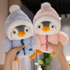 25cm Cute Penguin Plush Toy Soft Fluffy Comfortable Sleep Doll with Clothes Hat Stuffed Animal Pillow Birthday Gift for Kids