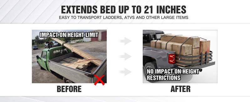 Truck Bed Extender, Aluminum Tailgate Extender, 55"-68" Adjustable Length, Drill Required, Fits for Tacoma, Gladiator, Frontier, Colorado/Canyon, Ranger, Ridgeline