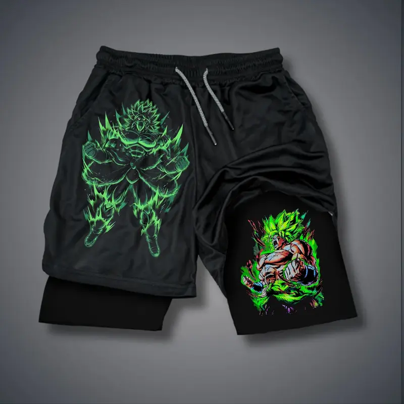 Anime Double-Layer Sports Shorts Graphic Shorts Black Shorts Camo Shorts Streetwear Shorts Men Outfits Men Short Shorts Vacation Outfits Shorts